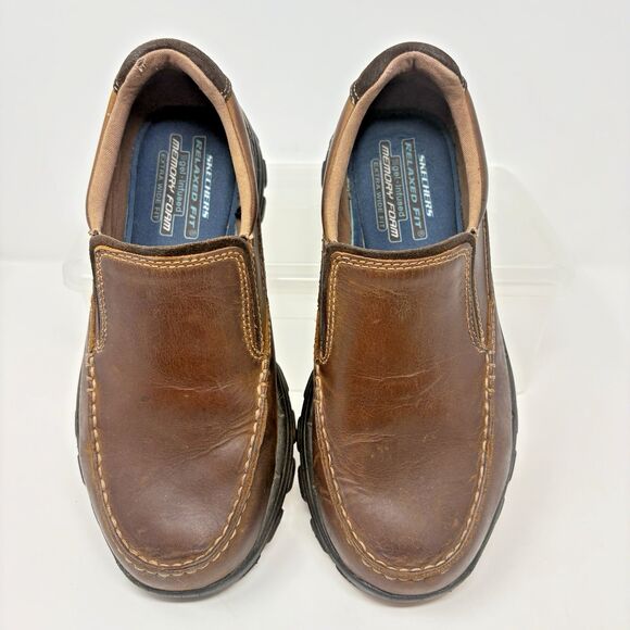 Skechers Mens 8 EW Braver Rayland Loafers Brown Leather Memory Foam‎ Low 64502EW - Picture 4 of 9